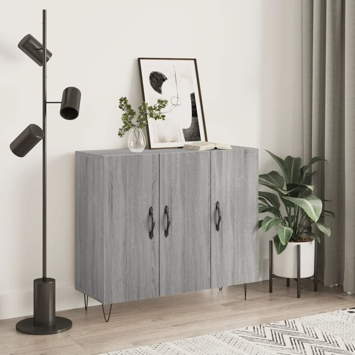 Aparador sonoma gris de 90x34x80 cm, madera de ingeniería.