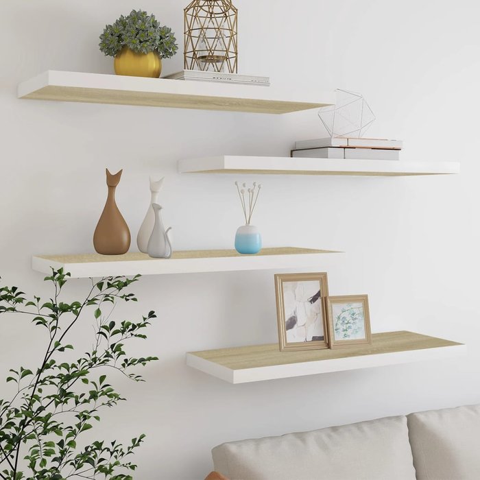 Estante flotante pared 4 uds mdf roble y blanco 80x23,5x3,8 cm - comfortxl