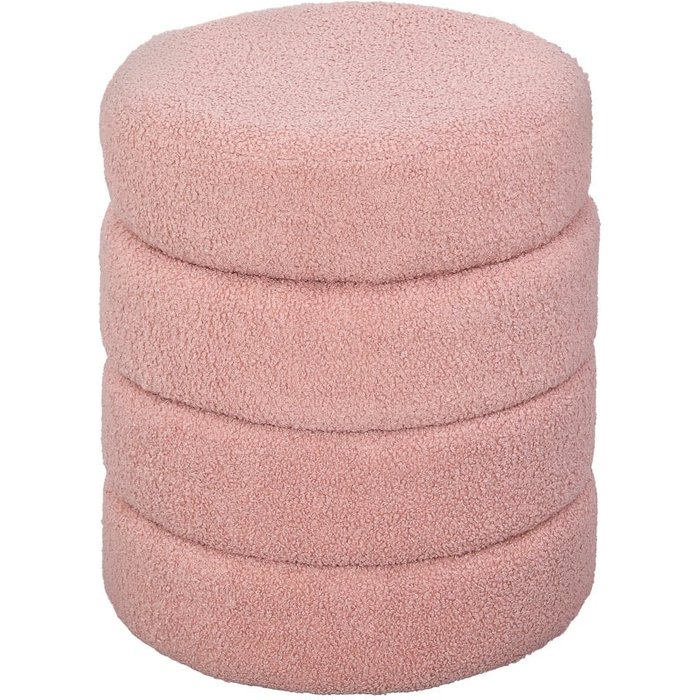 Puf redondo - funda efecto bucle - poliéster - rosa (40x40x45cm)
