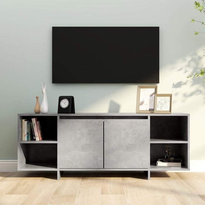 Mueble tv gris cemento 130x35x50 cm madera contrachapada