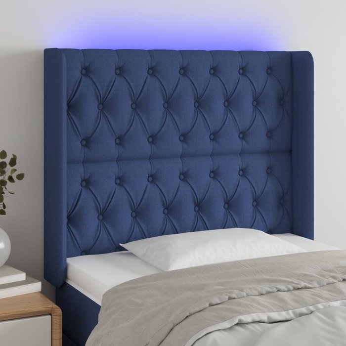 Cabecero con led de tela azul 103x16x118/128 cm