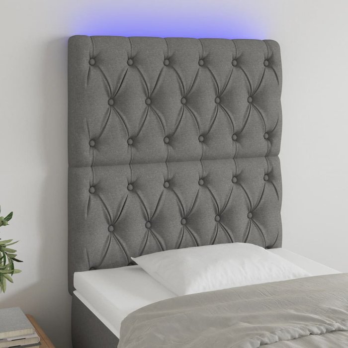 Cabecero con luces led tela gris oscuro 80x7x118/128 cm