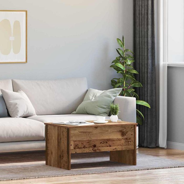 Mesa de centro, madera antigua, 102 x 50,5 x 46,5 cm, madera de ingeniería.