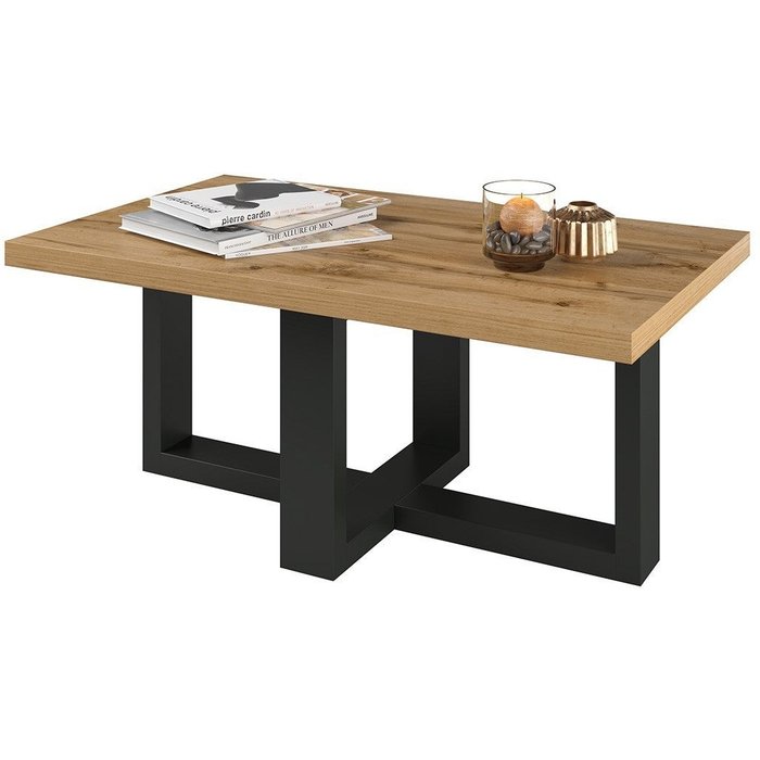 Mesa de centro diseño rectangular colección coxi color roble y negro