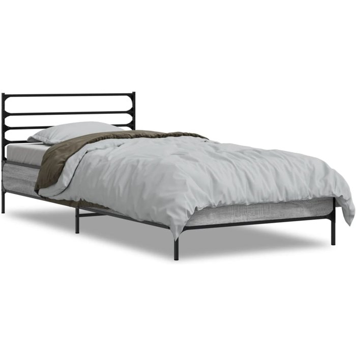 Estructura de cama de madera laminada metálica gris sonoma 90x190 cm — comfortxl