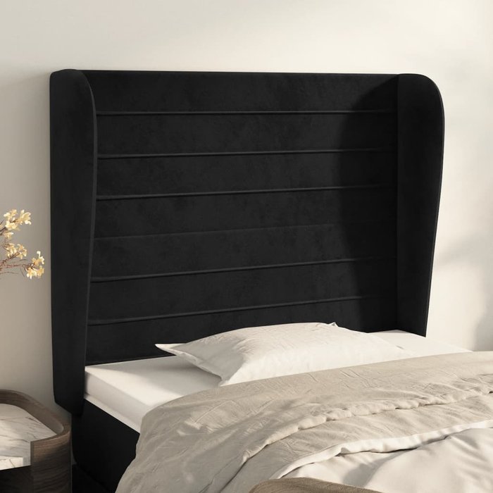 Cabecero con orejas de terciopelo negro 103x23x118/128 cm - comfortxl