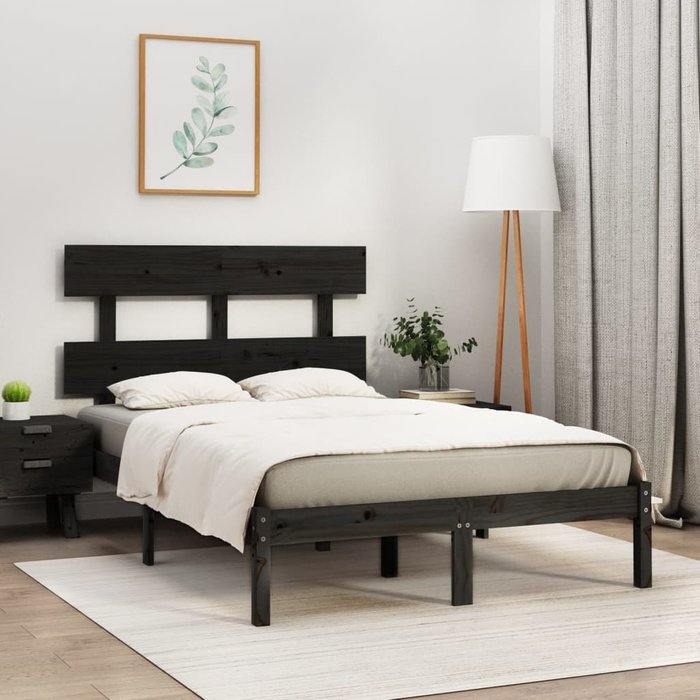 Vidaxl estructura de cama de madera maciza negra 140x190 cm