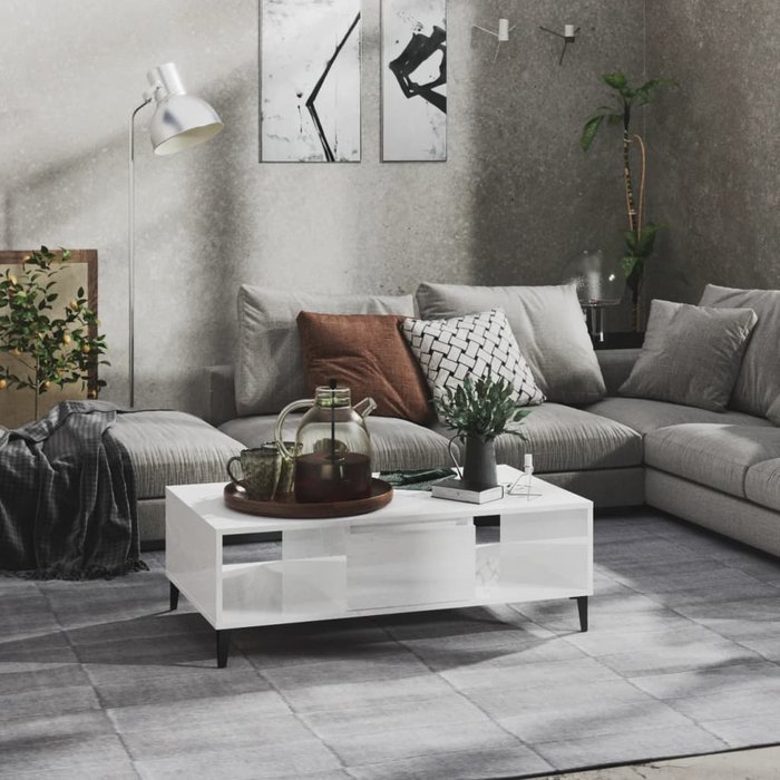 Mesa de centro blanca brillante, 103,5 x 60 x 35 cm, madera de ingeniería.