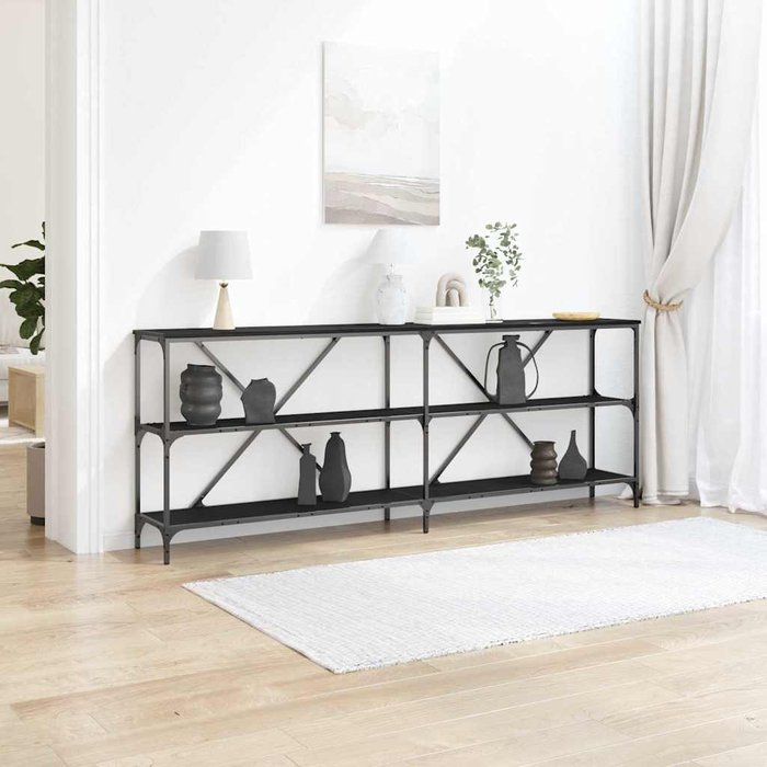 Mesa consola, roble negro, 200 x 30 x 75 cm, madera de ingeniería.