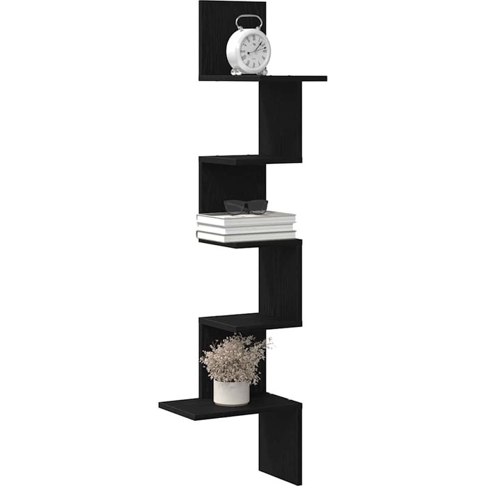 Estante esquinero de pared negro 32x32x127,5 cm madera contrachapada
