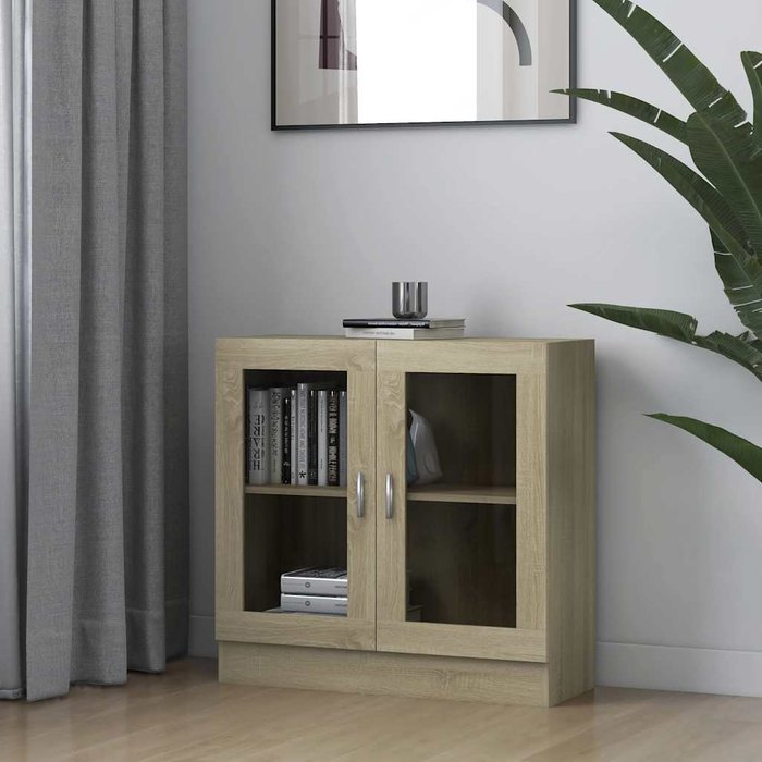 Vitrina sonoma de roble, 82,5 x 30,5 x 80 cm, madera de ingeniería. - pangivo