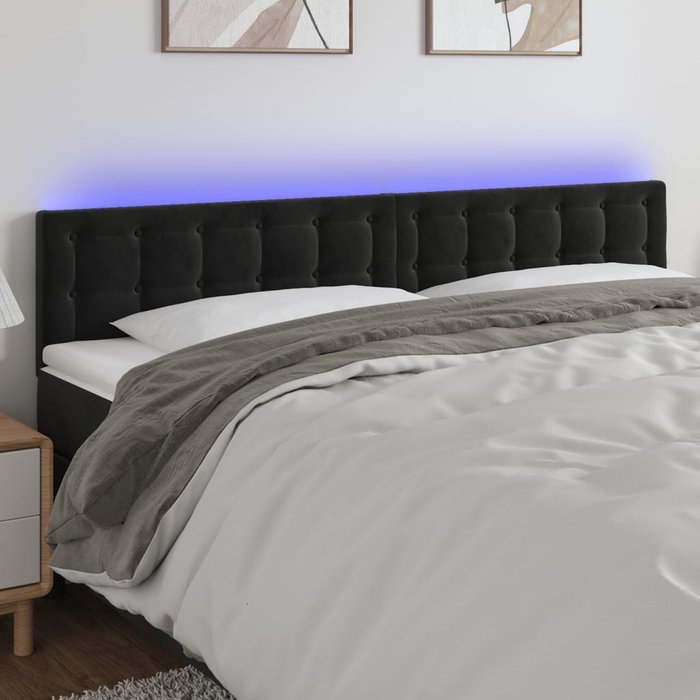 Cabecero led negro 180x5x78/88 cm terciopelo