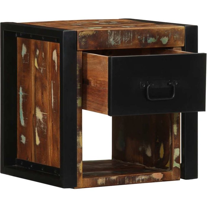 Mesita de noche multicolor 40x35x40 cm madera maciza reciclada - comfortxl