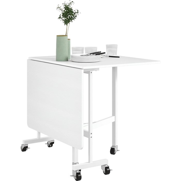 Mesa plegable cocina 120x80cm con ruedas 4-6 personas blanca