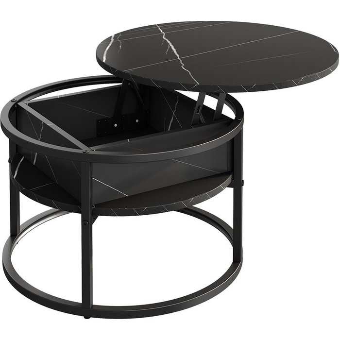 Vicco mesa baja marlo, negro/mármol-blanco, 57 x 57 cm