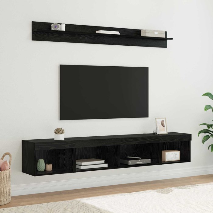 Conjunto de mueble para tv de pared con led 5 pcs roble negro