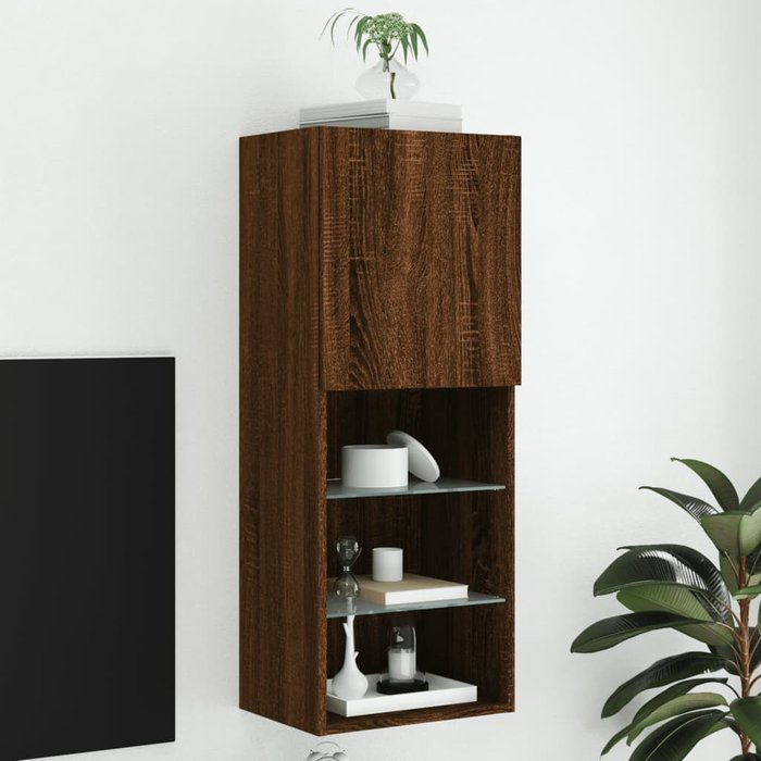 Mueble tv con luces led roble marrón 40,5x30x102 cm