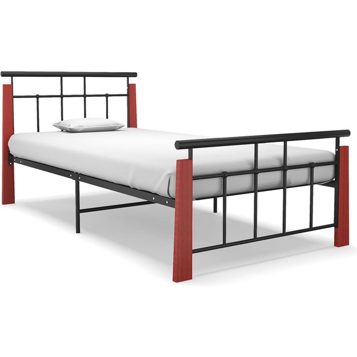 Estructura de cama metal y madera maciza de roble 90x200 cm