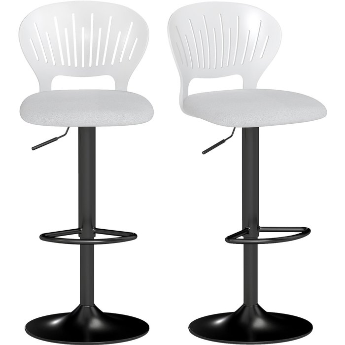 Conjunto 2 taburetes altos giratorios 360° regulables 84-105cm reposapiés blanco