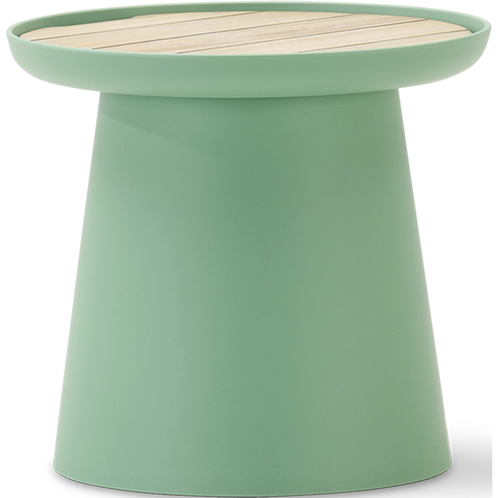 Mesa auxiliar redonda polipropileno con bandeja de madera d50 verde- murano
