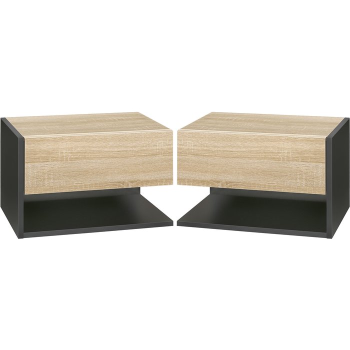 Conjunto 2 mesitas noche flotantes con cajón 46x30x30cm roble negro