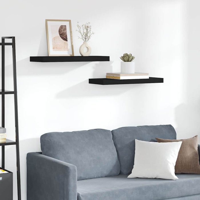 Estantes flotantes de pared, 2 unidades, negros, 60x23,5x3,8 cm, mdf