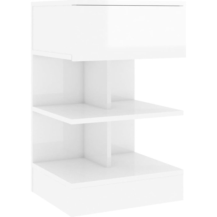 Mesita de noche, madera contrachapada blanca brillante, 40x35x65 cm - comfortxl