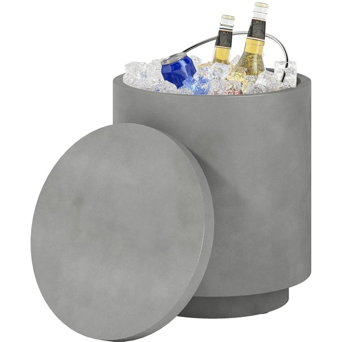 Mesa de exterior, mesa auxiliar con nevera, cubitera, gris claro