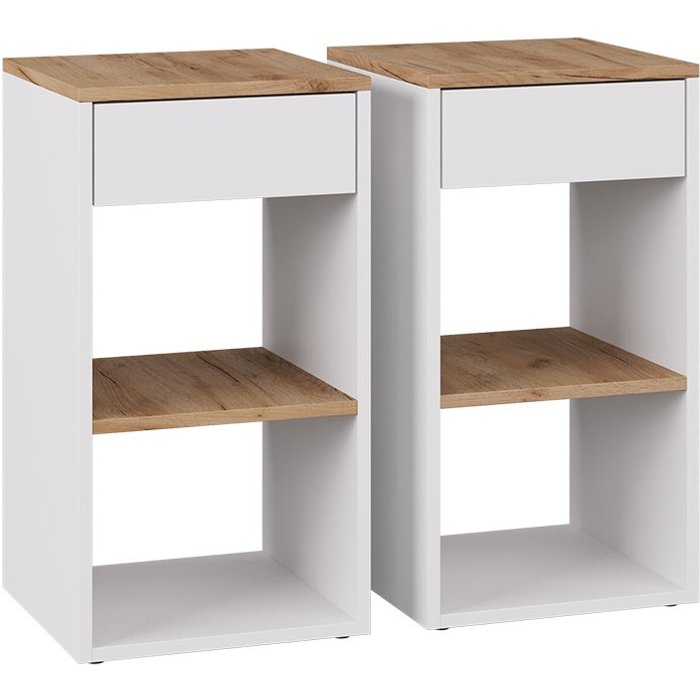 Vicco mesilla de noche dany, roble blanco/dorado, juego de 2