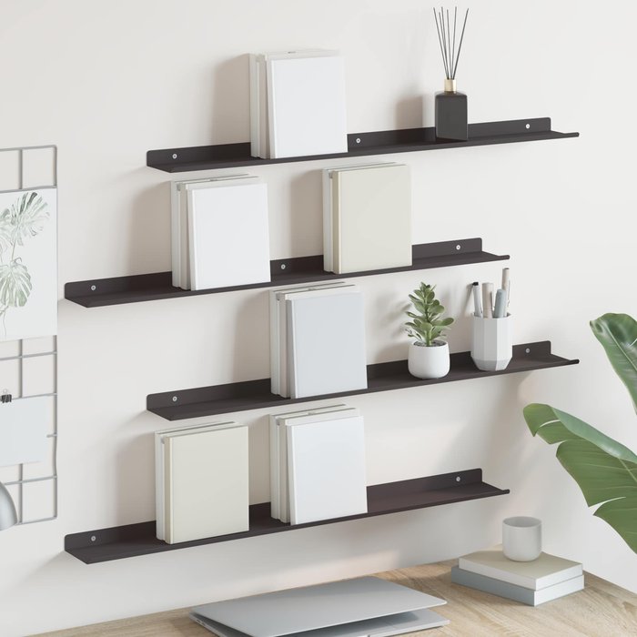 Estante flotante, 4 unidades, negro, 80 x 9 x 2,5 cm, acero