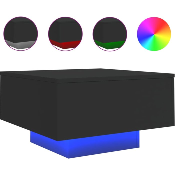 Mesa de centro con luces led negras 55x55x31 cm - comfortxl