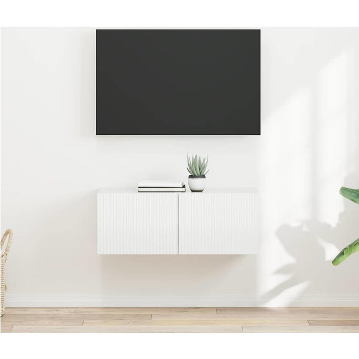 Mueble de tv de pared, 2 piezas, blanco brillo, 60 x 31 x 29,5 cm