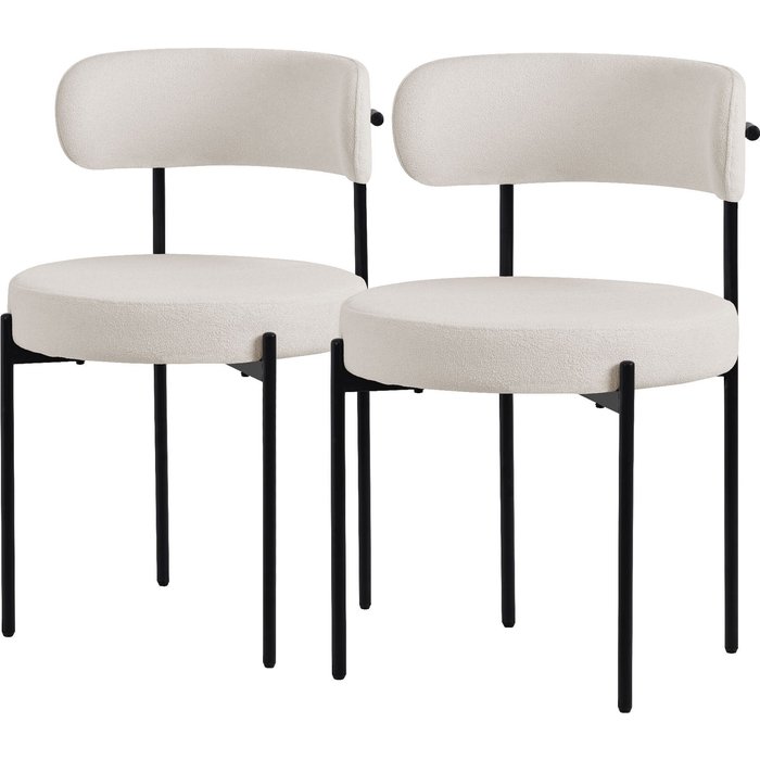 Set 2x sillas de comedor tejido teddy blanco de terciopelo ergonómico moderno