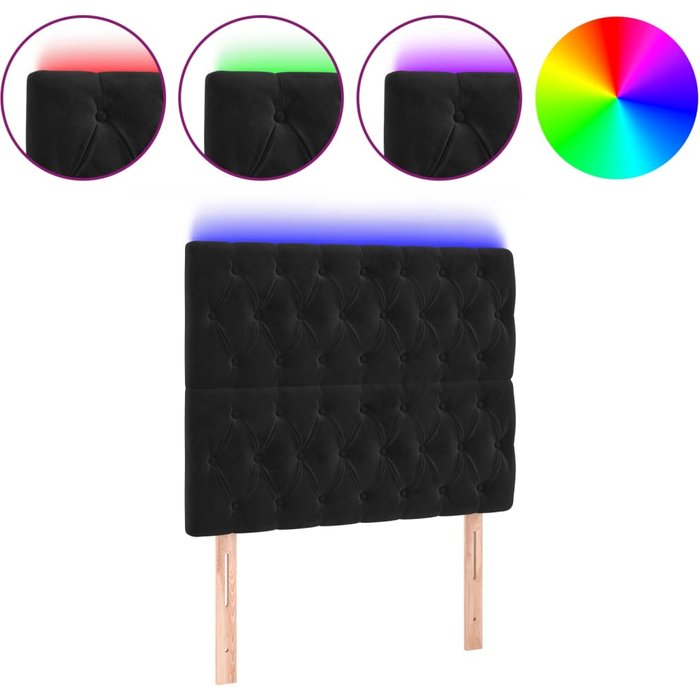 Cabecero cama - mueble cabecero con luces led terciopelo negro 90x7x118/128 cm