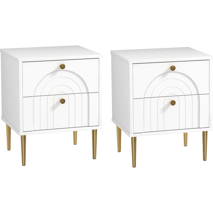 Mesitas de noche homcom mdf, acero blanco 40x35x50 cm 831-977v00wt