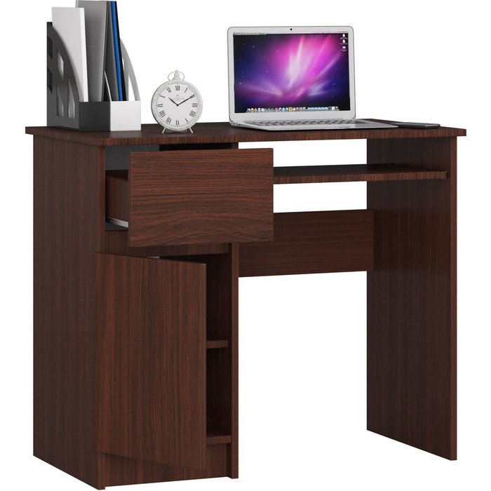 Escritorio de wengué con armario y cajón con cerradura, 77 x 90 x 50 cm