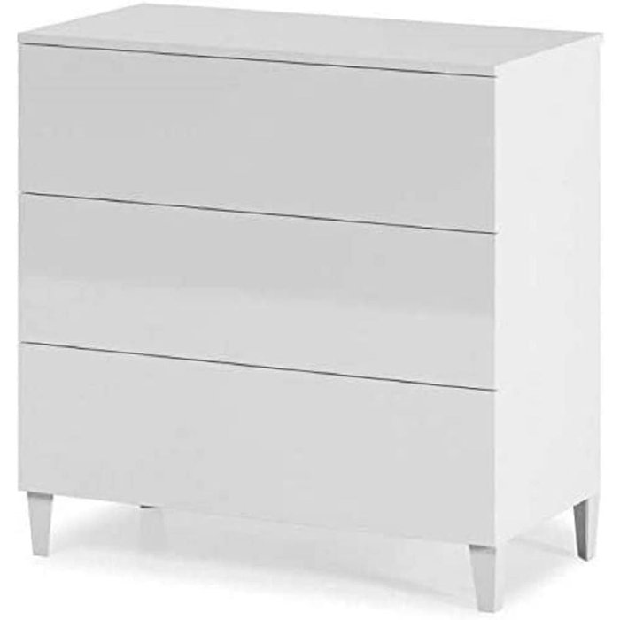 Cómoda con 3 cajones y patas, color blanco brillo. medidas: 80x80x40 cm