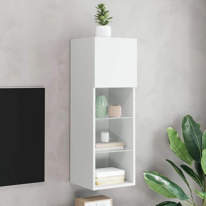 Mueble de tv con luces led blancas, 30,5x30x90 cm