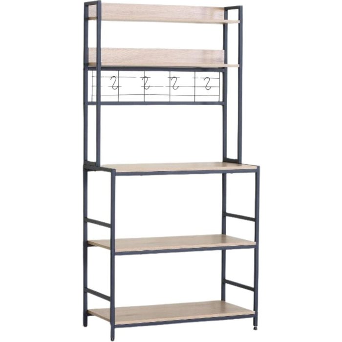 Mueble auxiliar vértice con ganchos y estantes negro/natural 171x84x40 cm