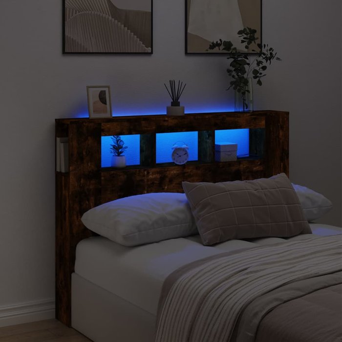 Cabecero led roble ahumado 140x18,5x103,5cm madera contrachapada