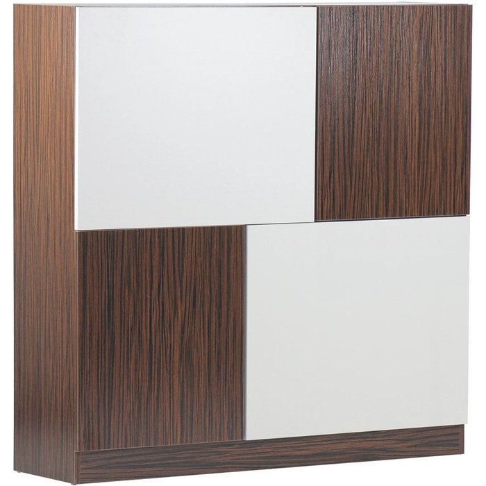 Aparador de 115x115 cm en madera de zebrano y blanco mate