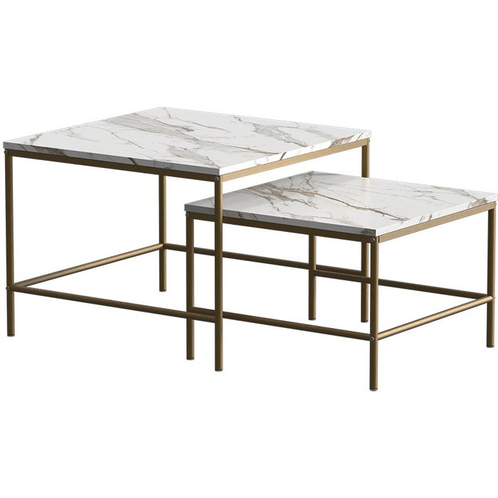 Vicco conjunto de mesas de centro ramio, blanco/oro, 60 x 60 cm 2 partes