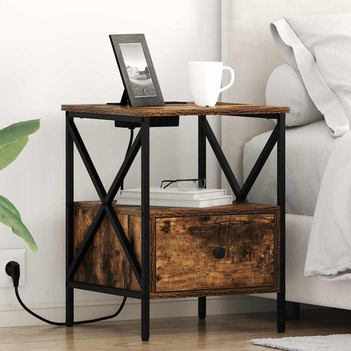 Mesita de noche con cajón, roble ahumado, 41,5 x 40,5 x 55 cm - pangivo