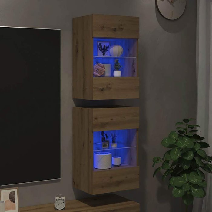 Armarios de pared con luces led para tv 2 uds roble artisian 40x30x60,5cm