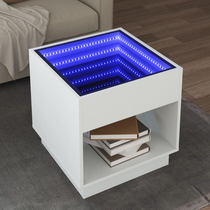 Mesa de centro con led blanco infinito, 50x50x50 cm