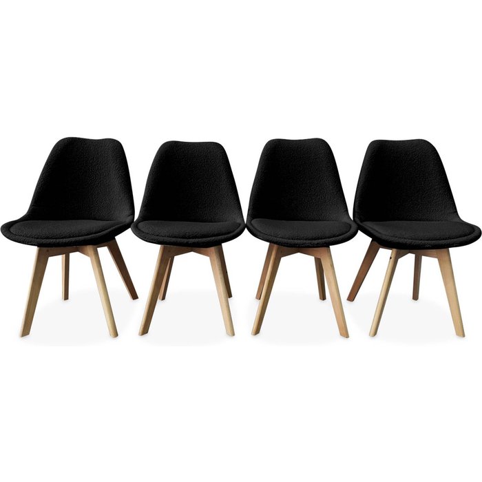 Silla escandinava de madera de haya y borreguito, set de 4 negro - 47x55x81 cm