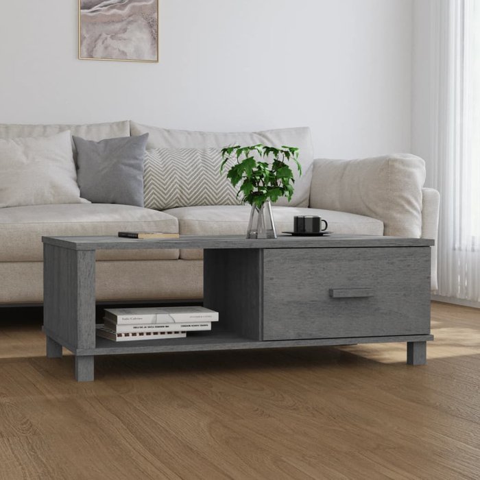 Mesa de centro hamar, gris oscuro, 100x55x35 cm, madera maciza de pino.