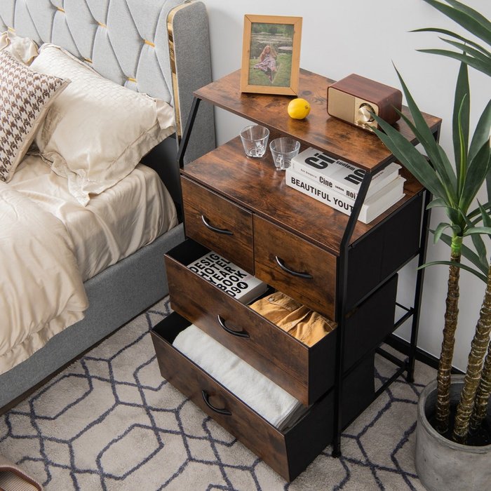 Cómoda 4 cajones tela estante organizador industrial marrón