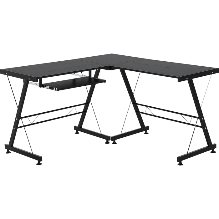 Mesa oficina 2 en 1 forma l o recta 130x130cm negra con bandeja teclado