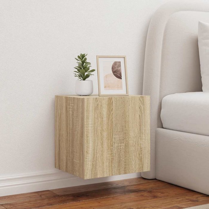 Muebles de tv de pared con luces led, 2 uds., roble sonoma, 40,5x35x40 cm